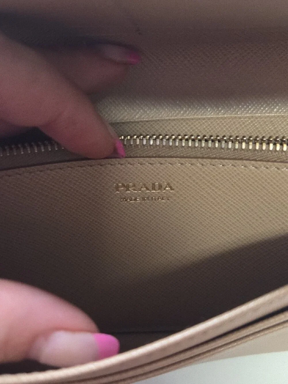 Prada Beige Saffiano Fiocco  Bow-Accent Wallet with Gold Plaque